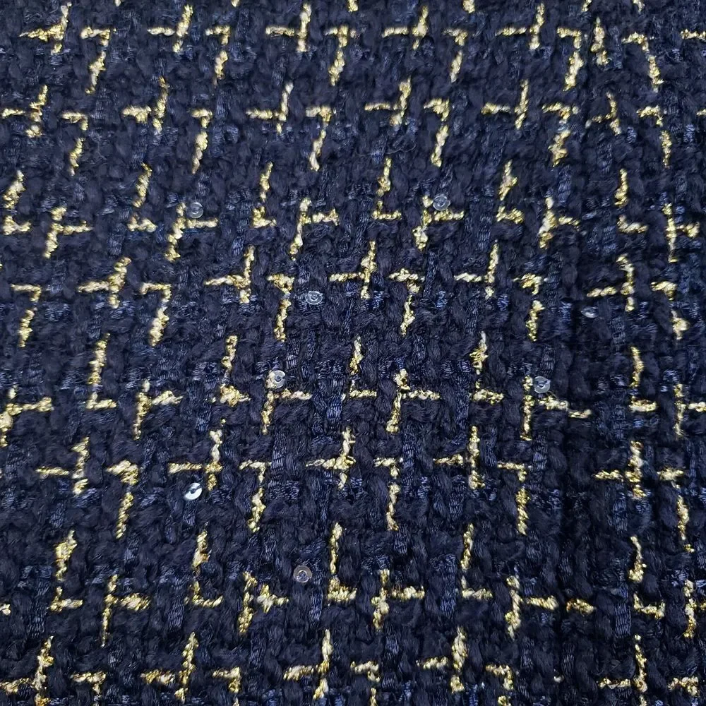 Sail to‎ Sable Tweed Coat Womens Size Large Long Blue Gold Button Front Sequence
